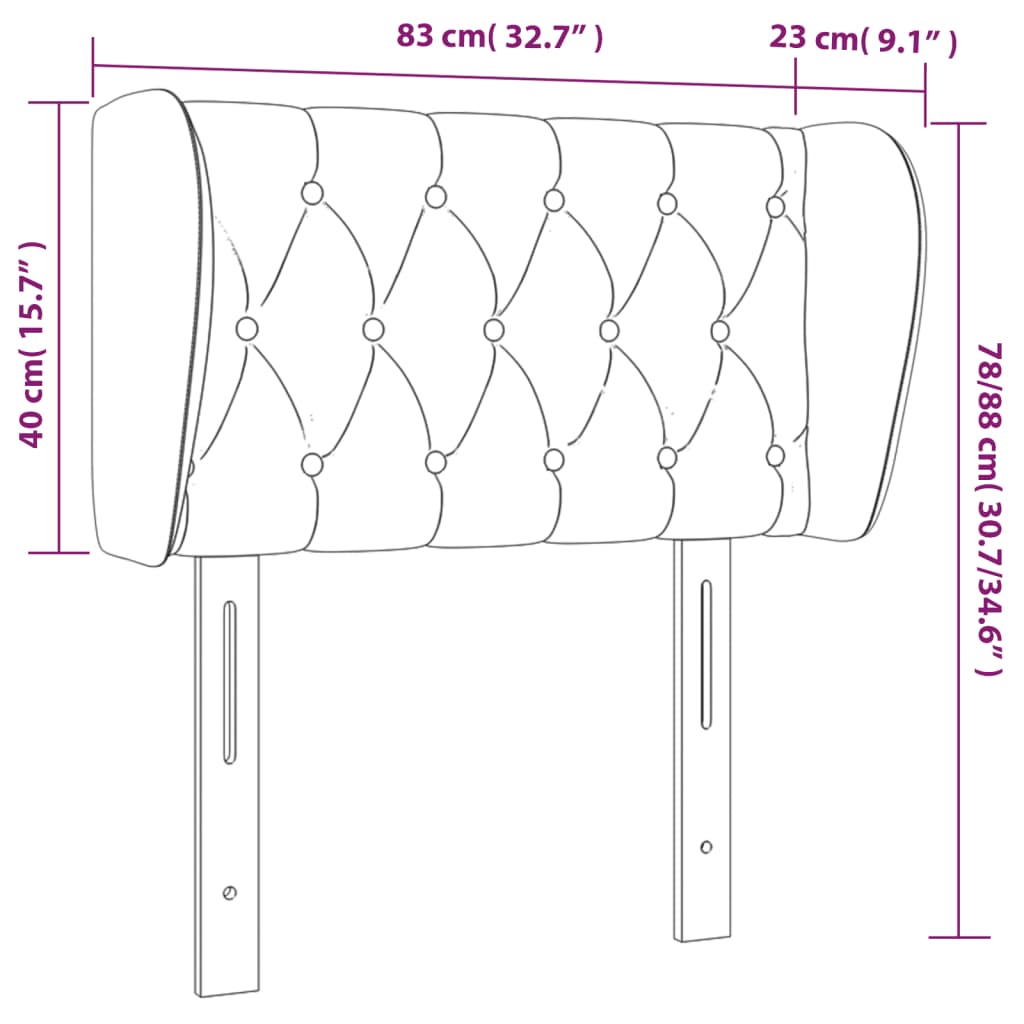 Kopfteil mit Ohren Schwarz 83x23x78/88 cm Samt